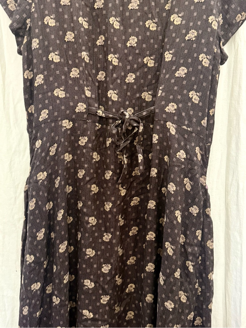 VTG 90s Hopeless Romantic Brown Floral Prairie Midi Dress M Pockets Button Front - Picture 7 of 16
